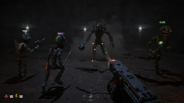Vessels fighting a ghost-like Corrupted in a burning room