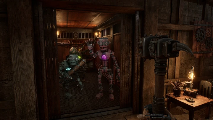 First-person view of a hammer smashing furniture for loot